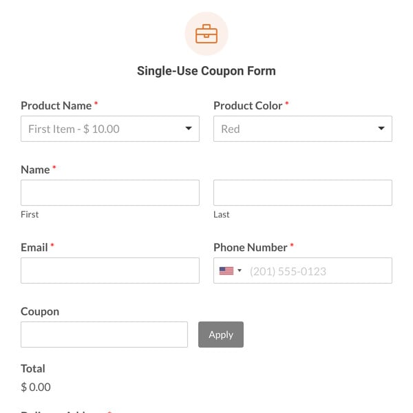 Single-Use Coupon Form Template