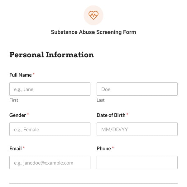 Substance Abuse Screening Form Template