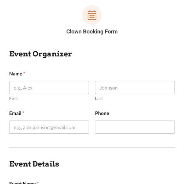 Clown Booking Form Template
