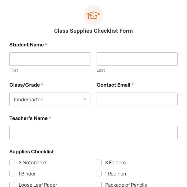Class Supplies Checklist Form Template
