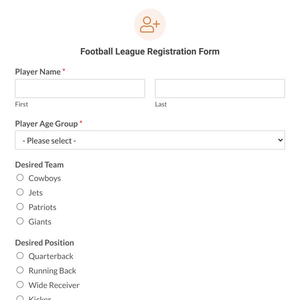 Football League Registration Form Template