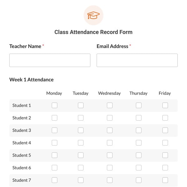 Class Attendance Record Form Template