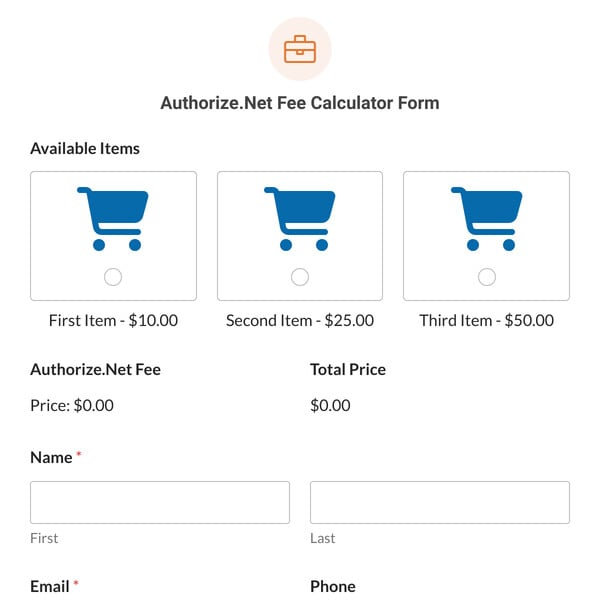 Authorize.Net Fee Calculator Form Template