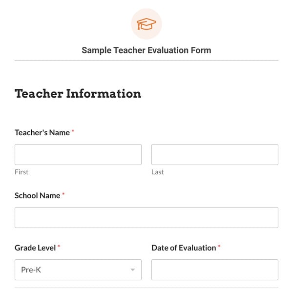 Sample Teacher Evaluation Form Template