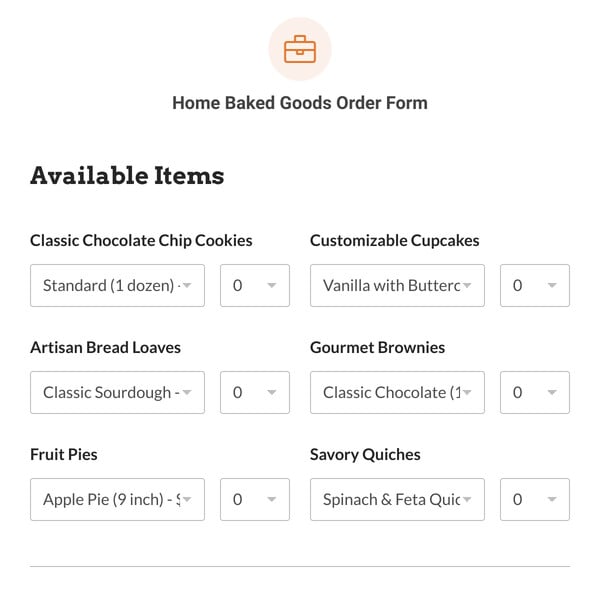 Home Baked Goods Order Form Template