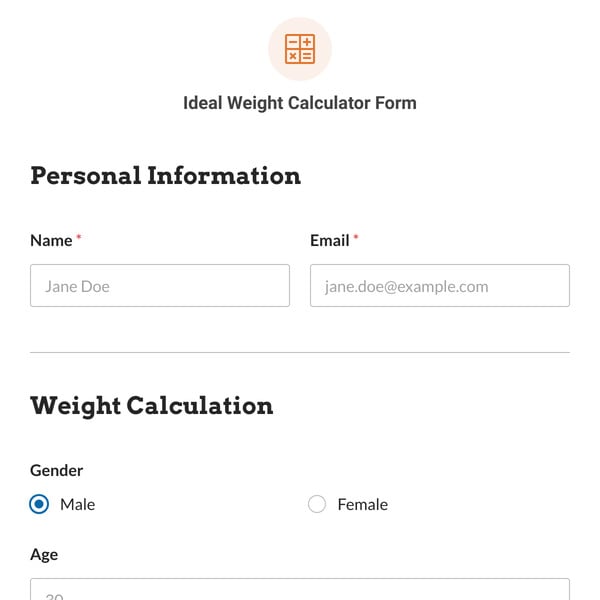 Ideal Weight Calculator Form Template