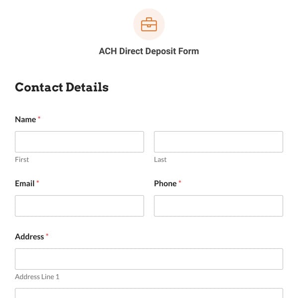 ACH Direct Deposit Form Template