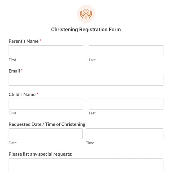 Christening Registration Form Template