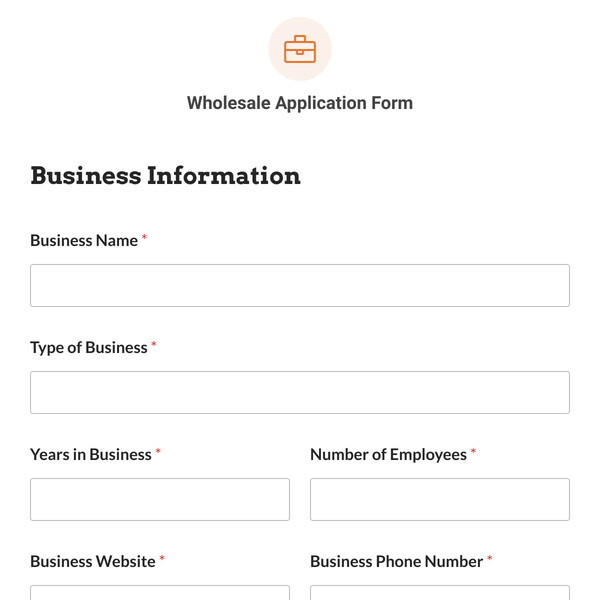 Wholesale Application Form Template