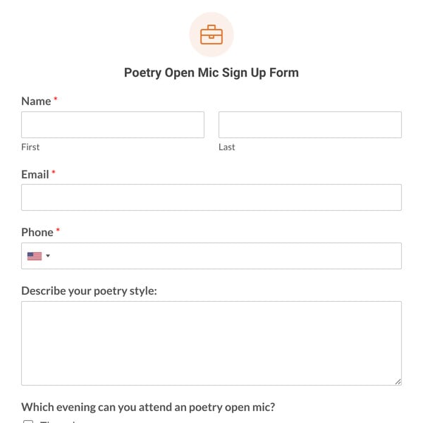 Poetry Open Mic Sign Up Form Template