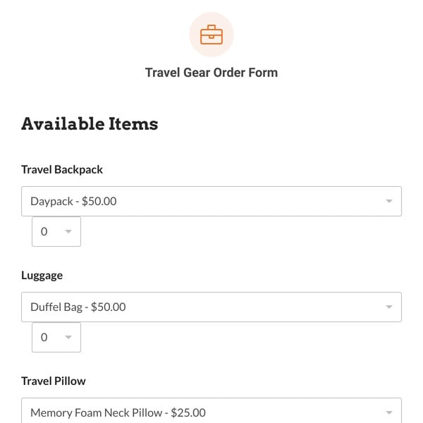 Travel Gear Order Form Template