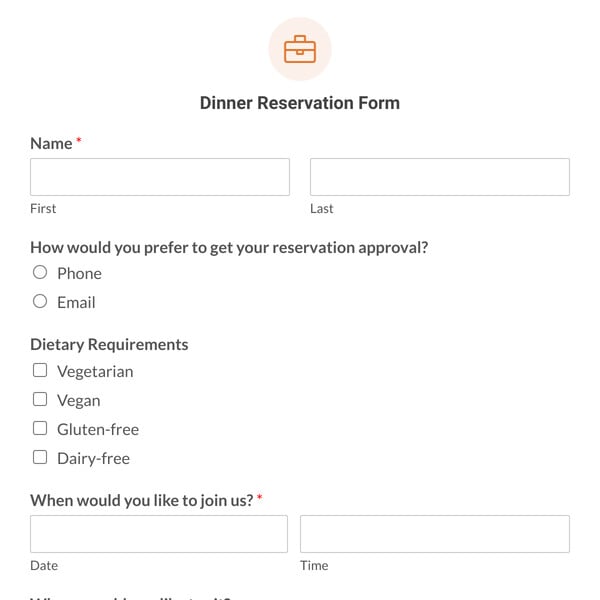 Dinner Reservation Form Template