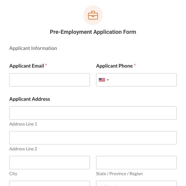 Pre-Employment Application Form Template