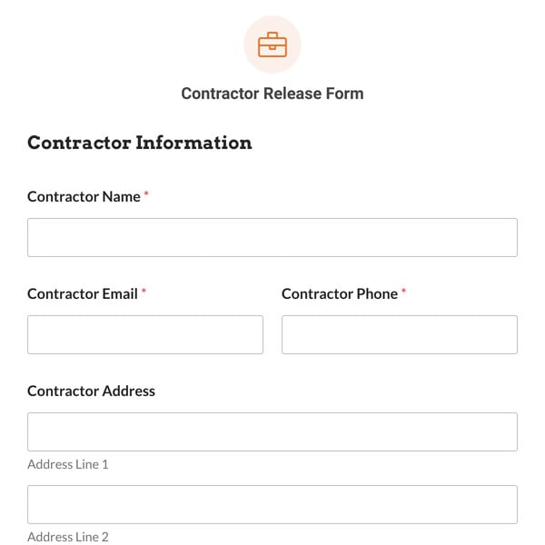 Contractor Release Form Template