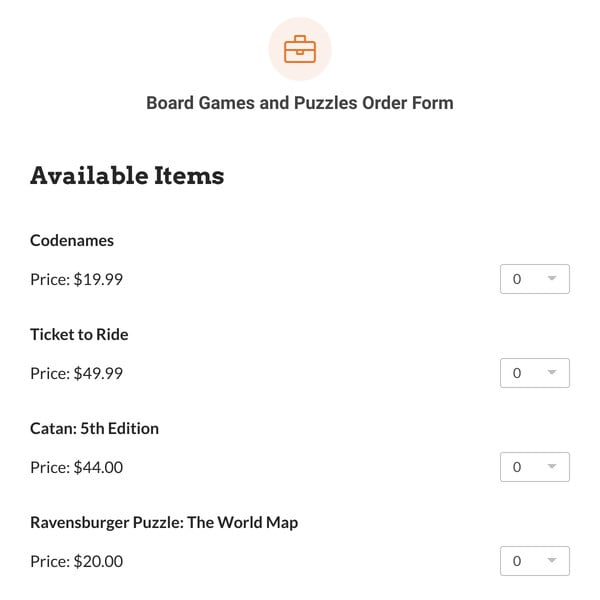Board Games and Puzzles Order Form Template