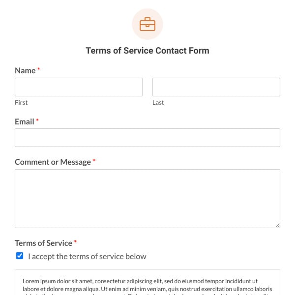Terms of Service Contact Form Template