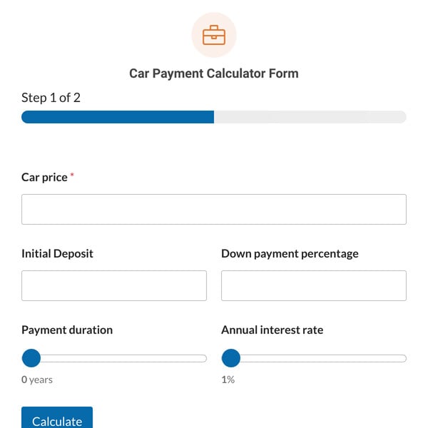 Car Payment Calculator Form Template