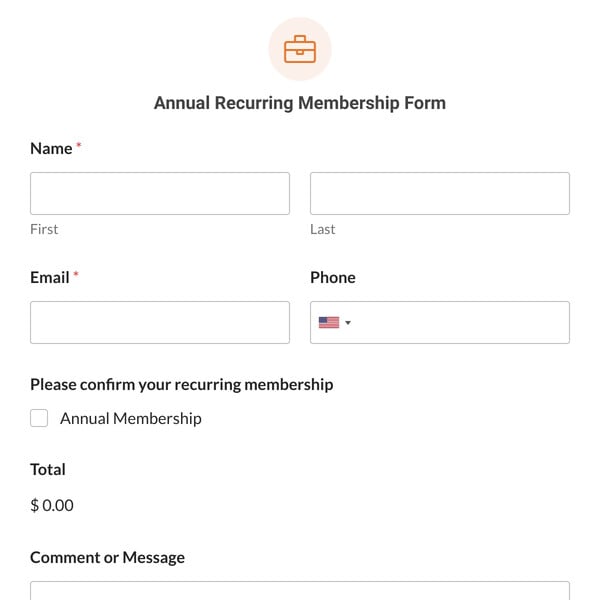 Annual Recurring Membership Form Template