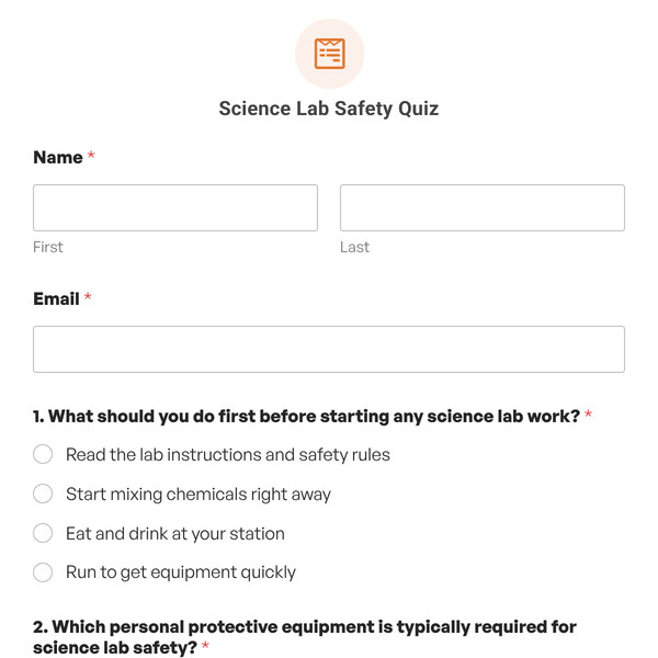 Science Lab Safety Quiz Template