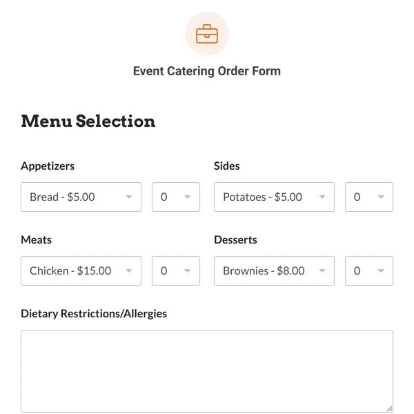 Event Catering Order Form Template