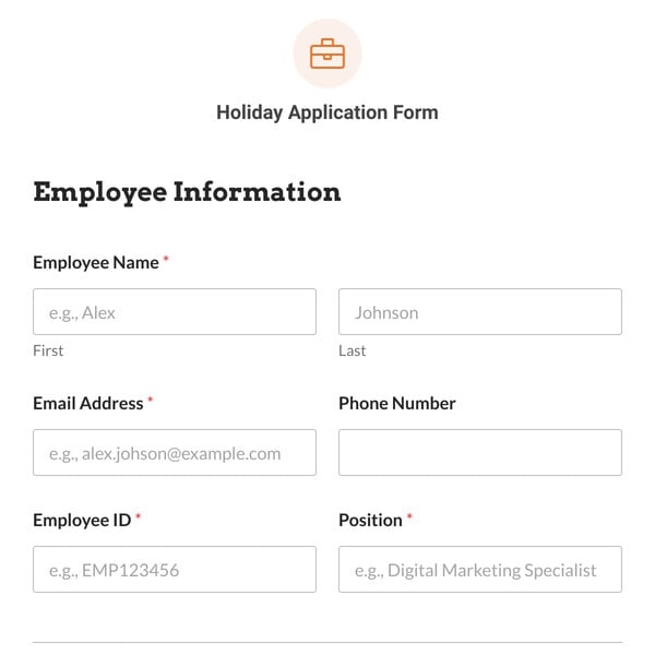 Holiday Application Form Template