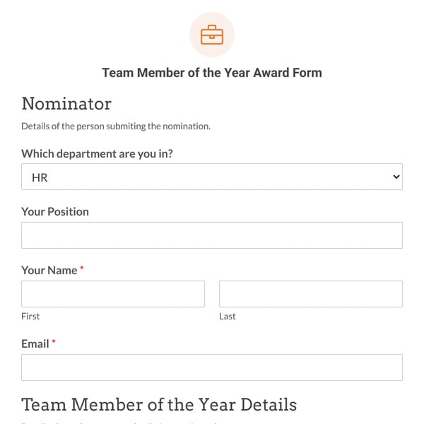 Team Member of the Year Award Form Template