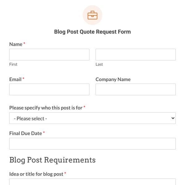 Blog Post Quote Request Form Template