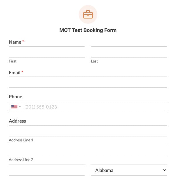 MOT Test Booking Form Template