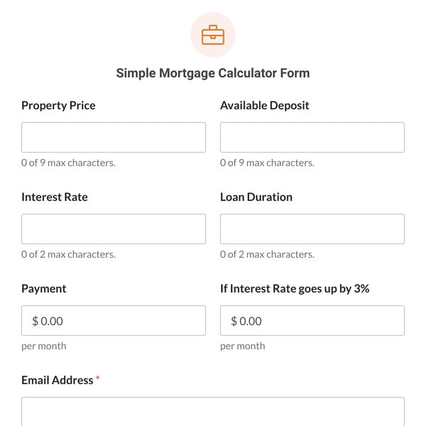 Simple Mortgage Calculator Form Template
