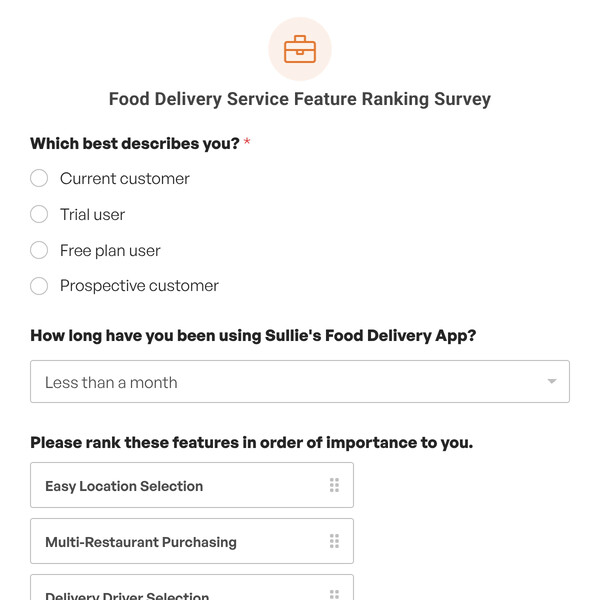 Food Delivery Service Feature Ranking Survey