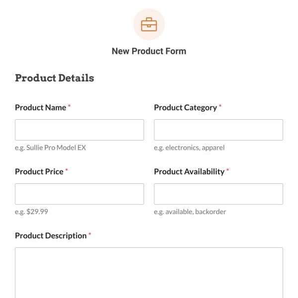 New Product Form Template