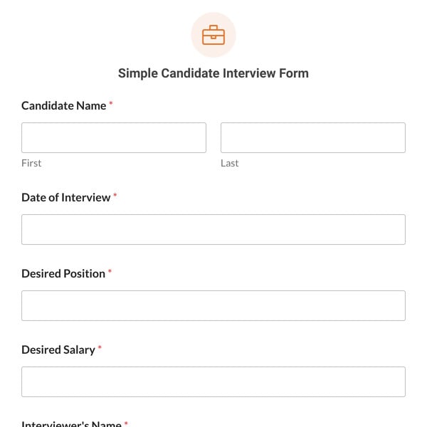 Simple Candidate Interview Form Template