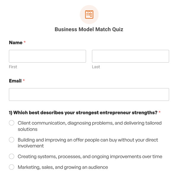 Business Model Match Quiz Template