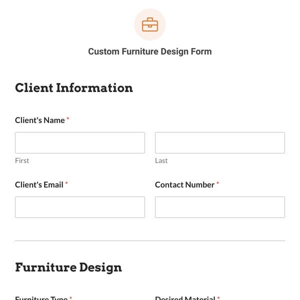 Custom Furniture Design Form Template