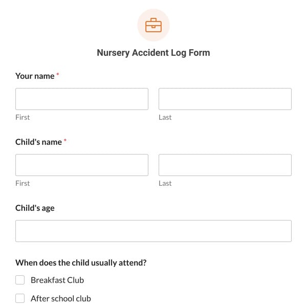 Nursery Accident Log Form Template