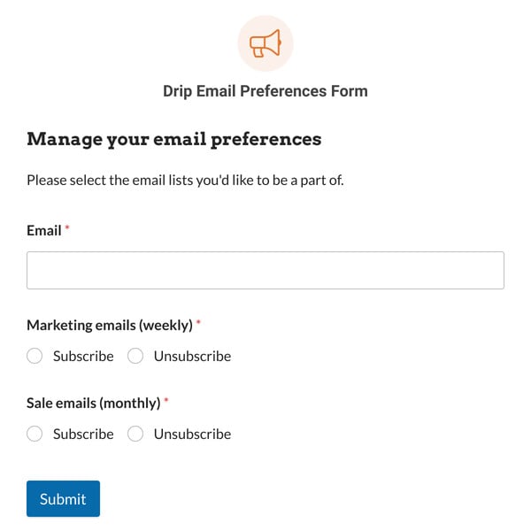 Drip Email Preferences Form Template
