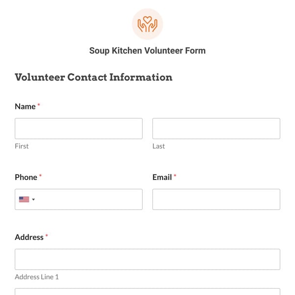Soup Kitchen Volunteer Form Template