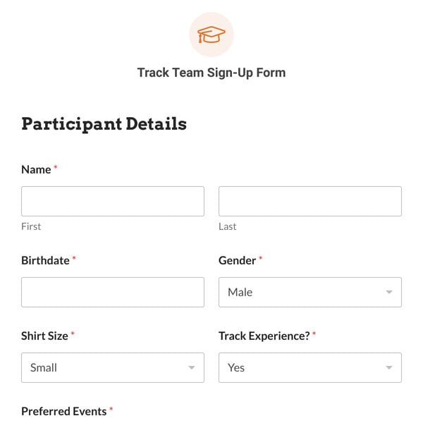 Track Team Sign-Up Form Template