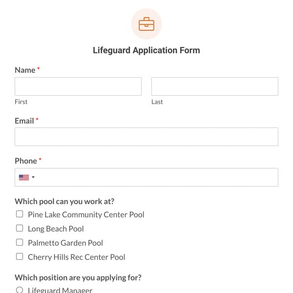 Lifeguard Application Form Template