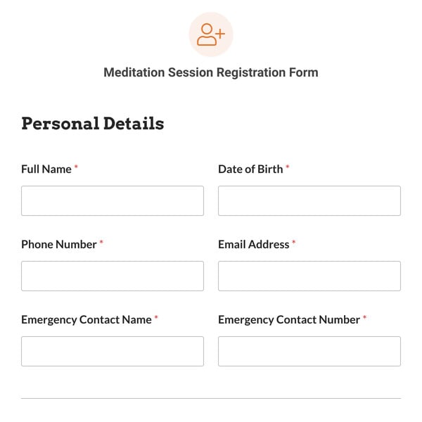 Meditation Session Registration Form Template