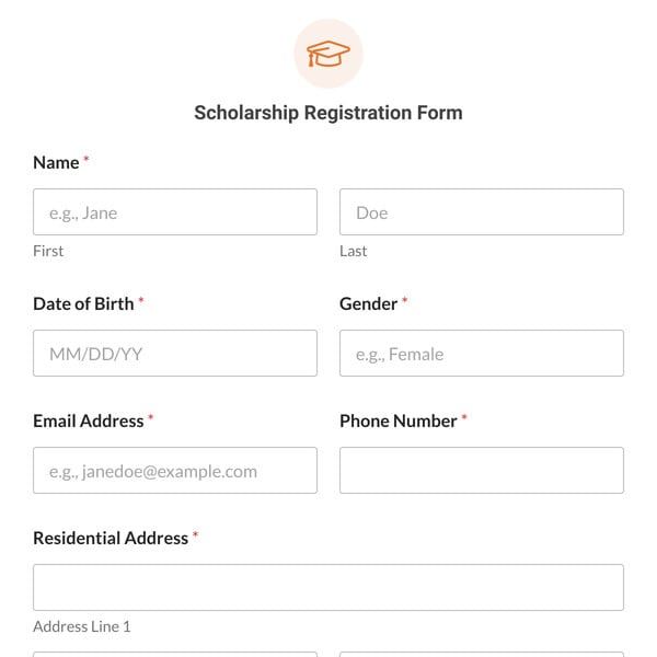 Scholarship Registration Form Template