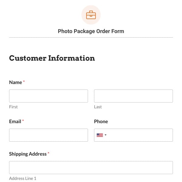 Photo Package Order Form Template