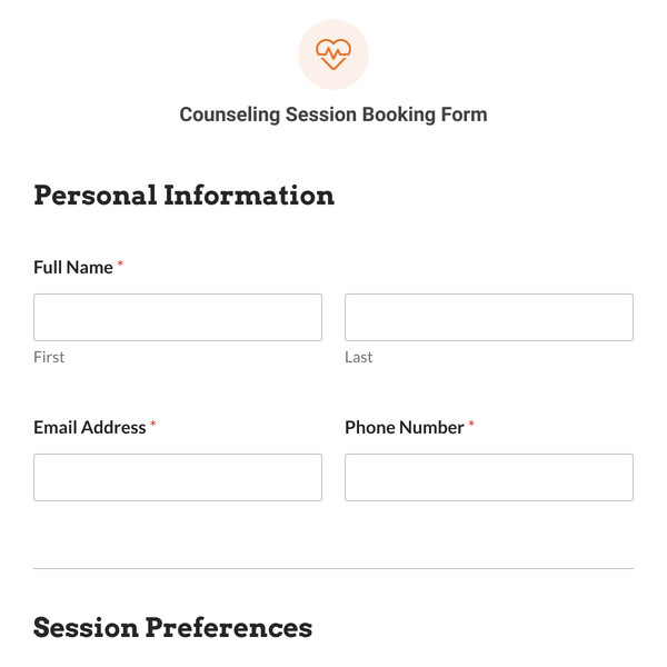 Counseling Session Booking Form Template
