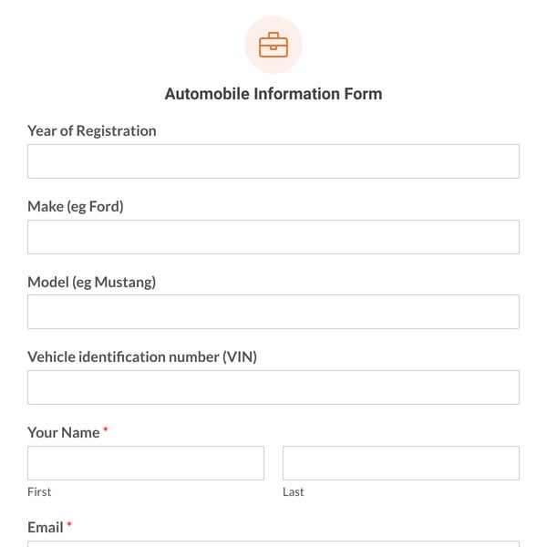 Automobile Information Form Template