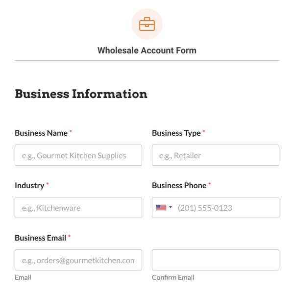 Wholesale Account Form Template