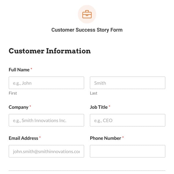 Customer Success Story Form Template