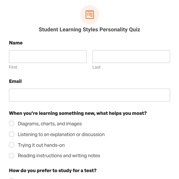 Student Learning Styles Personality Quiz Template