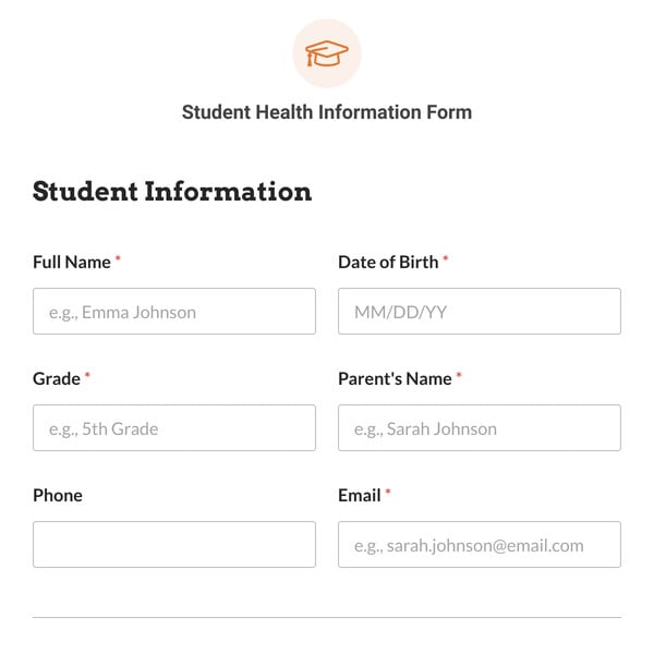 Student Health Information Form Template