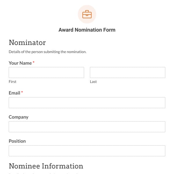 Award Nomination Form Template