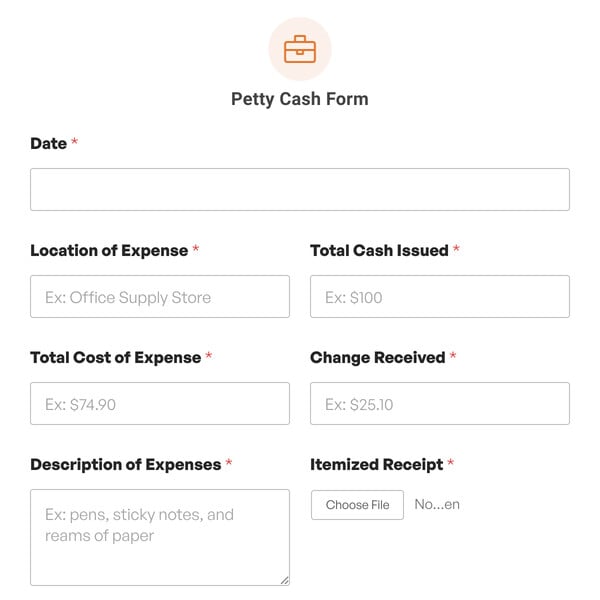 Petty Cash Form Template